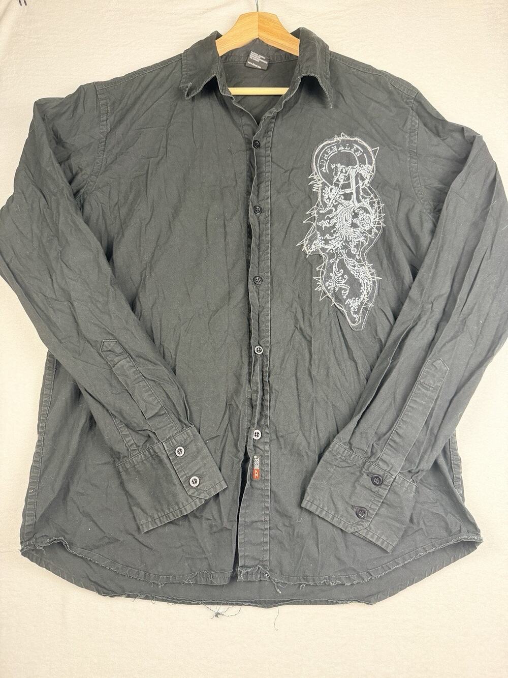 VTG Diesel Y2K Cyber-Grunge Graphic Embroidered Button-Down Shirt Mens L